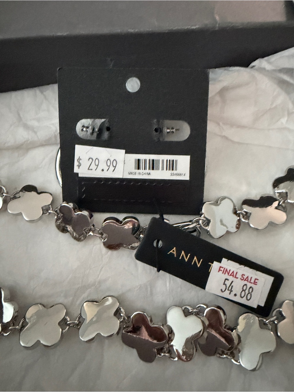 Ann Taylor Silver Floral Necklace and Hoop Earring Set - Picture 2 of 4